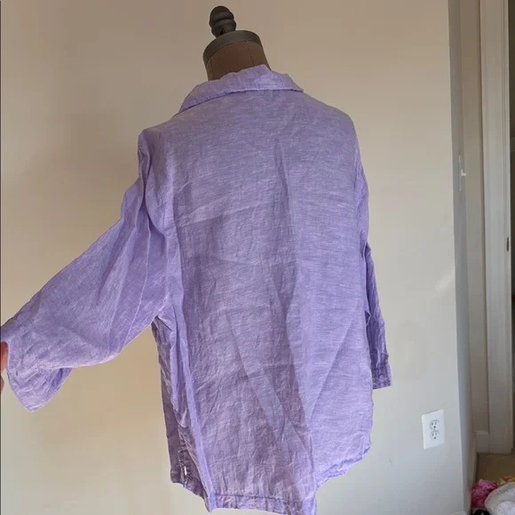 Sigrid Olsen Purple 3/4 Sleeve Polo Collar Blouse - Picture 7 of 17